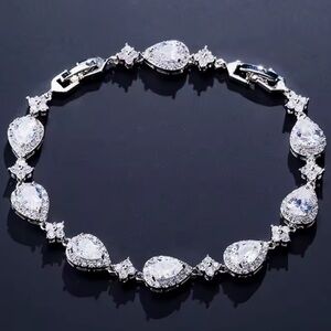Zircon adjustable Wedding Sterling Silver Teardrop Bracelet